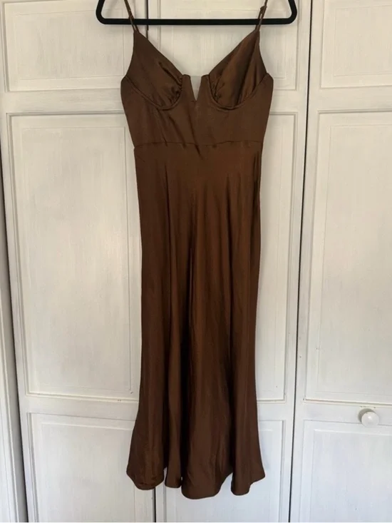 Selfie Leslie Satin Midi Slip Dress with Sculpted Bodice - Picture 3 of 3
